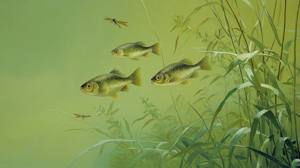 Golden Carp Pond Mural Wallpaper — Soft Aquatic Nature Art Mural Wallpaper - room preview 04