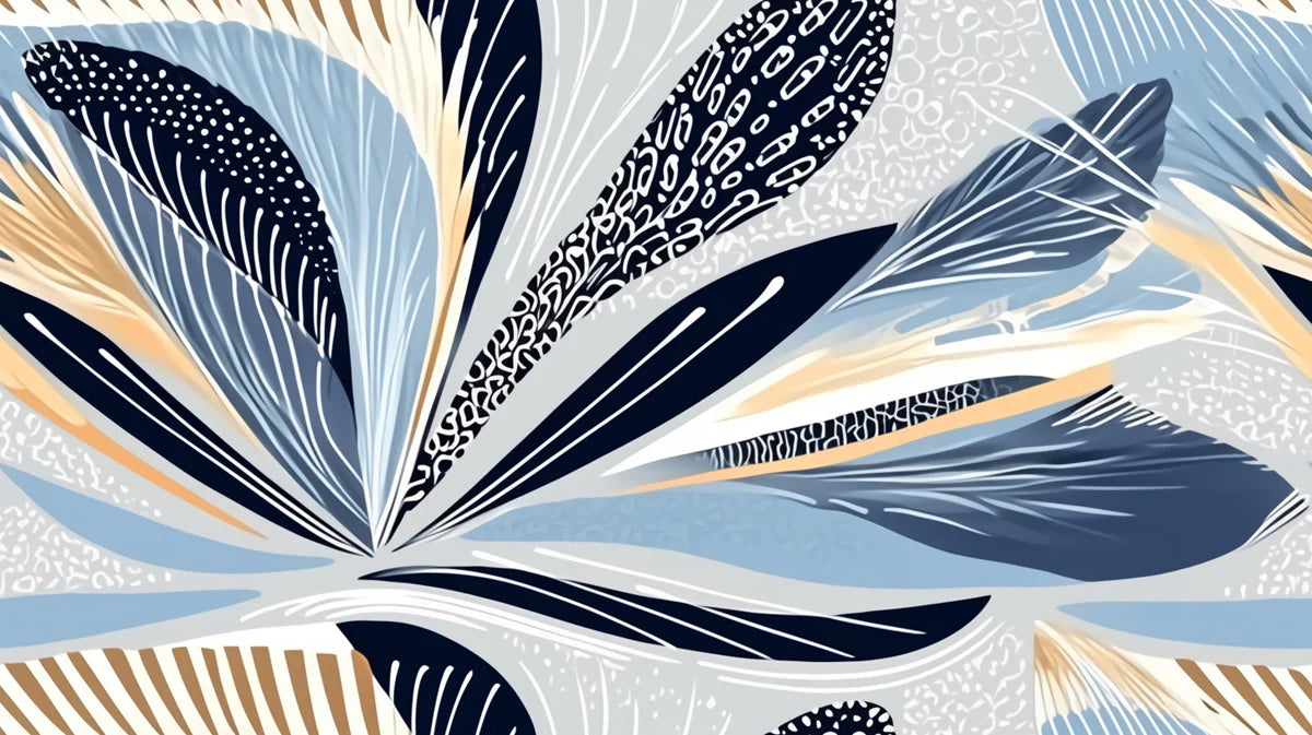 Abstract Botanical Mural Wallpaper — Modern Blue and Ochre Floral Mural Wallpaper - room preview 04