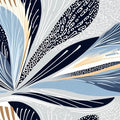 Abstract Botanical Mural Wallpaper — Modern Blue and Ochre Floral Mural Wallpaper - room preview 04
