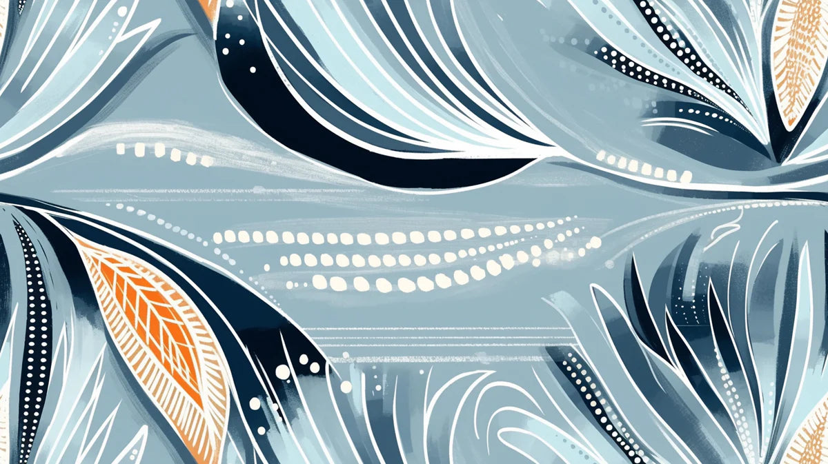 Abstract Botanical Mural Wallpaper — Teal and Orange Floral Art Mural Wallpaper - room preview 04