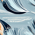 Abstract Botanical Mural Wallpaper — Teal and Orange Floral Art Mural Wallpaper - room preview 04
