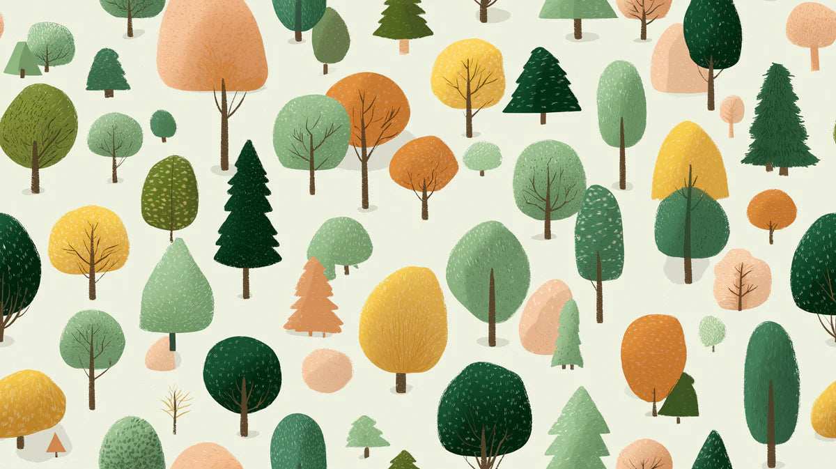 Stylized Forest Woodland Mural Wallpaper — Whimsical Nature Pattern Mural Wallpaper - room preview 04