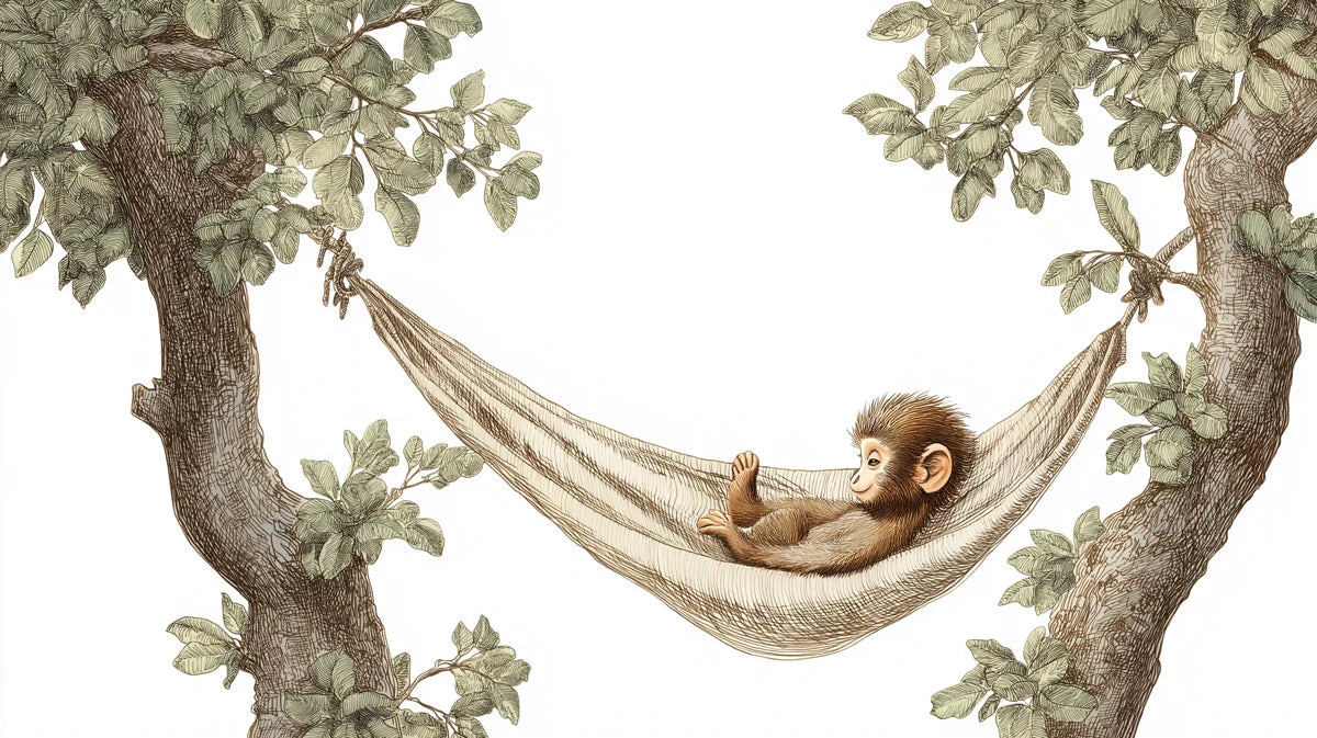 Resting Monkey in Hammock Mural Wallpaper — Whimsical Sketch Style Mural Wallpaper - room preview 04