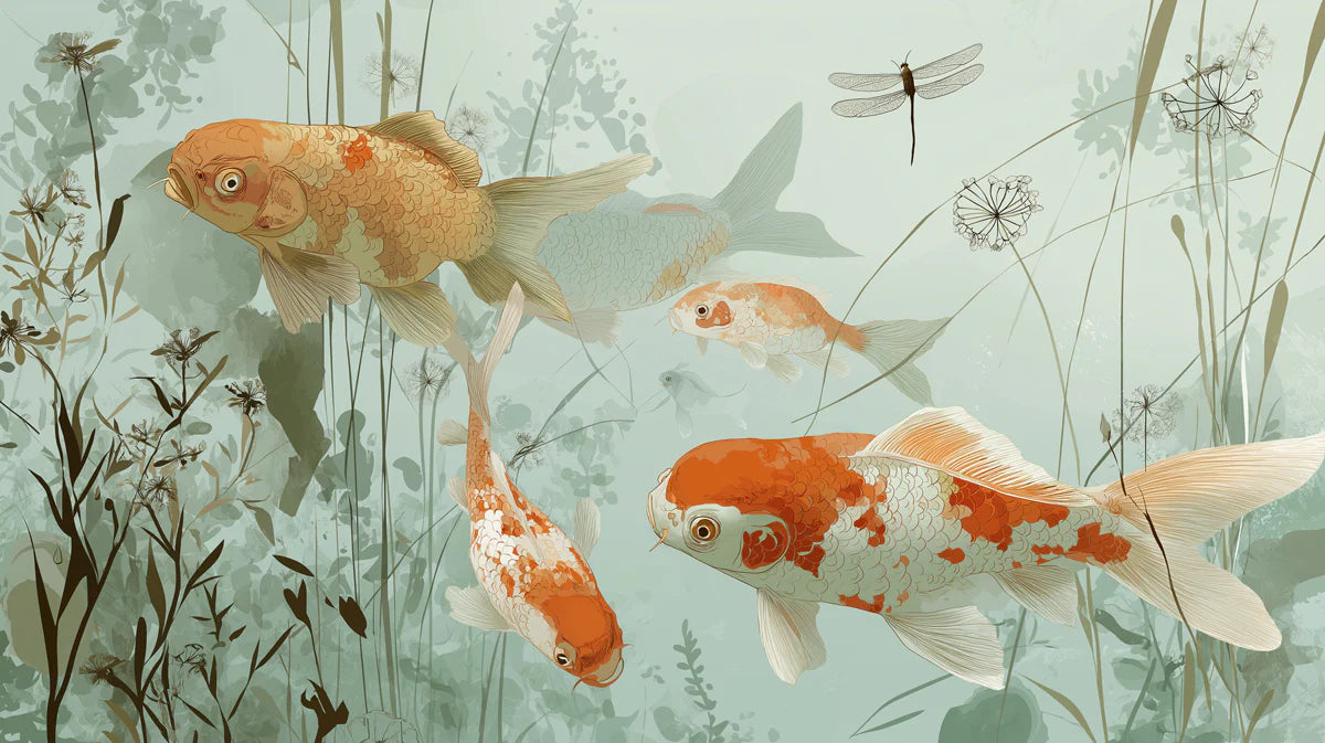 Koi Pond Mural Wallpaper — Whimsical Aquatic Art for Home Mural Wallpaper - room preview 04