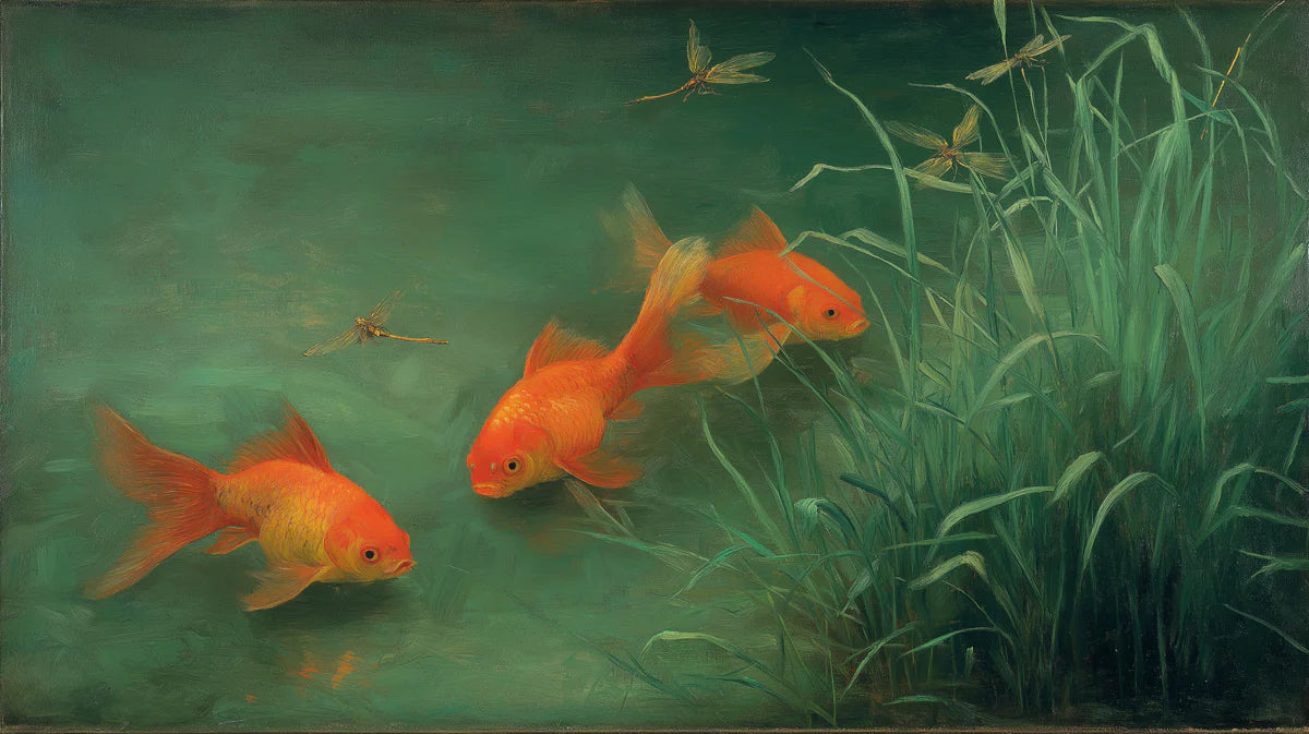 Koi Pond Oil Painting Mural Wallpaper — Impressionistic Nature Art Mural Wallpaper - room preview 04
