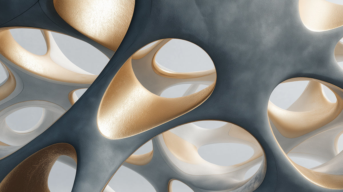 Abstract Organic Cellular Mural Wallpaper in Charcoal and Gold Mural Wallpaper - room preview 04