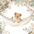 Lion Cub Hammock Mural Wallpaper — Whimsical Safari Scene Mural Wallpaper - room preview 04