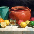 Still Life Fruit & Terracotta Vases Mural Wallpaper — Artistic Oil Mural Wallpaper - room preview 04