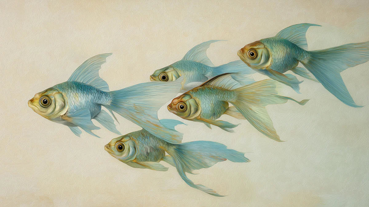 Floating Blue Koi Mural Wallpaper — Impressionistic Aquatic Art Mural Wallpaper - room preview 04