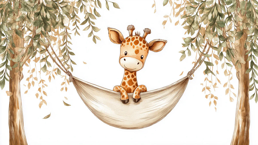 Baby-Giraffe in Hängematte Wandtapete – Fantasievolle Safari-Wandtapete printable artwork