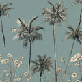 Palm Tree and Daisy Line Art Mural Wallpaper — Coastal Modern Mural Wallpaper - room preview 04