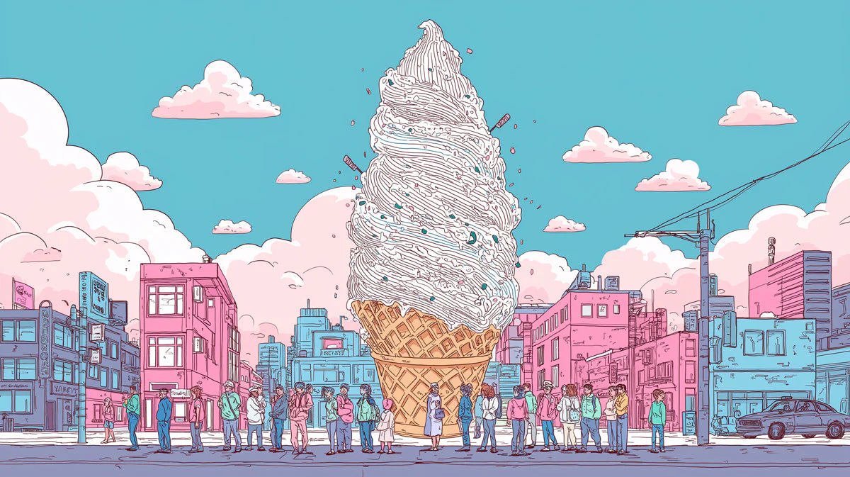 Giant Ice Cream City Mural Wallpaper — Whimsical Cartoon Illustration Mural Wallpaper - room preview 04
