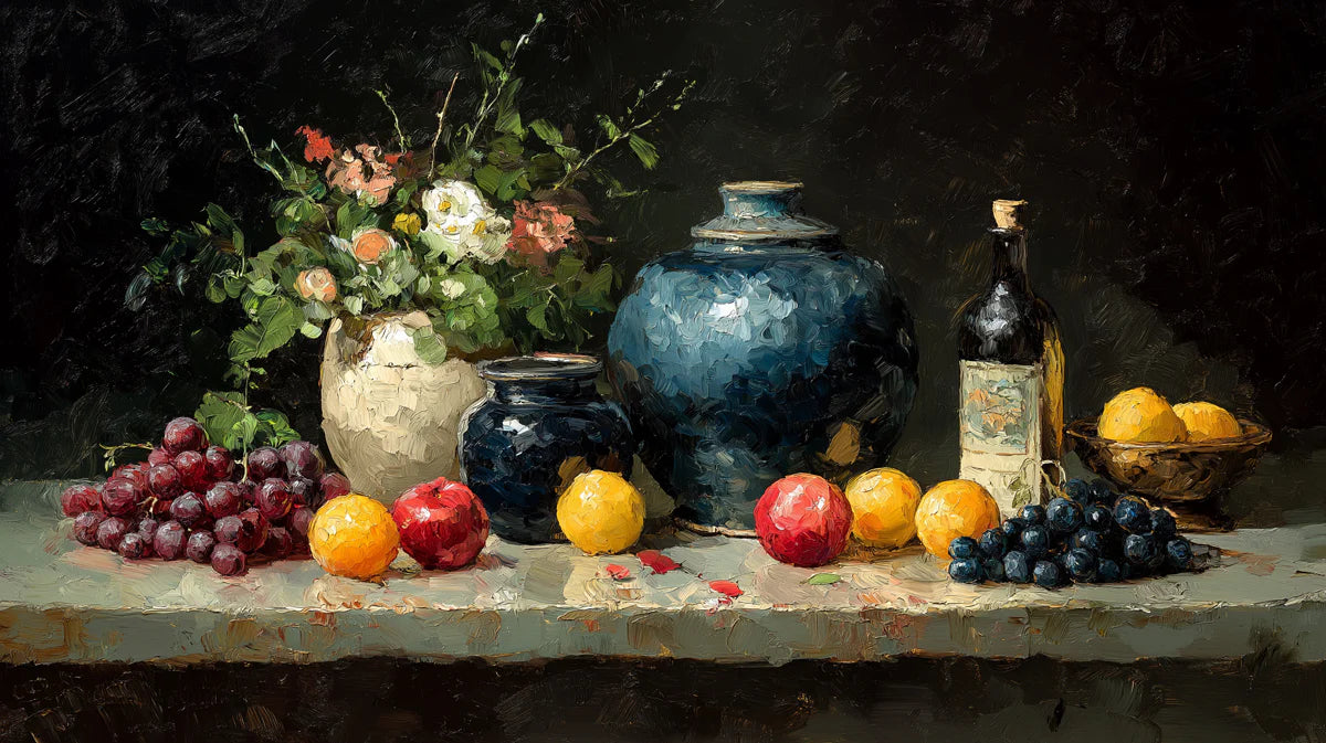 Still Life Oil Painting Mural Wallpaper — Classic Art Motif Mural Wallpaper - room preview 04