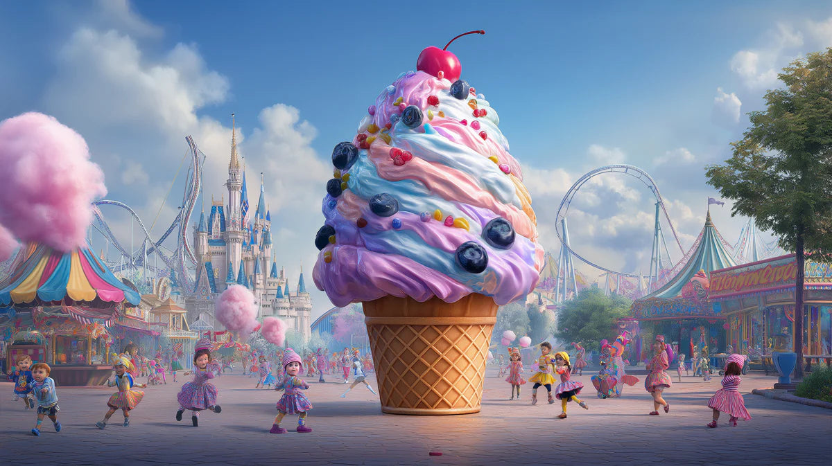 Whimsical Amusement Park Mural Wallpaper with Giant Ice Cream Cone Mural Wallpaper - room preview 04