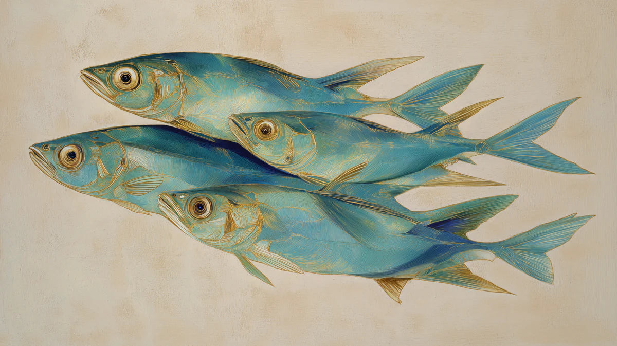School of Blue Fish Mural Wallpaper — Coastal Artistic Painting Mural Wallpaper - room preview 04