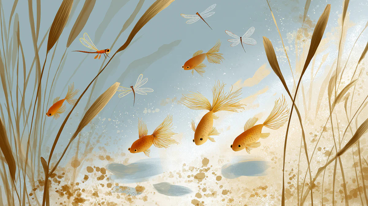 Golden Koi Pond Mural Wallpaper — Whimsical Aquatic Art Mural Wallpaper - room preview 04