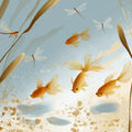 Golden Koi Pond Mural Wallpaper — Whimsical Aquatic Art Mural Wallpaper - room preview 04