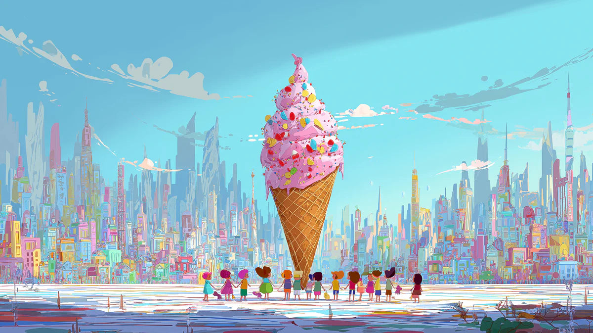 Giant Ice Cream Cone City Mural Wallpaper — Whimsical Pop Art Mural Wallpaper - room preview 04