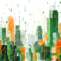 Eco-Cityscape Mural Wallpaper — Abstract Green and Orange Urban Art Mural Wallpaper - room preview 04