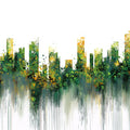 Abstract Urban Cityscape Mural Wallpaper — Artistic Green and Ochre Mural Wallpaper - room preview 04
