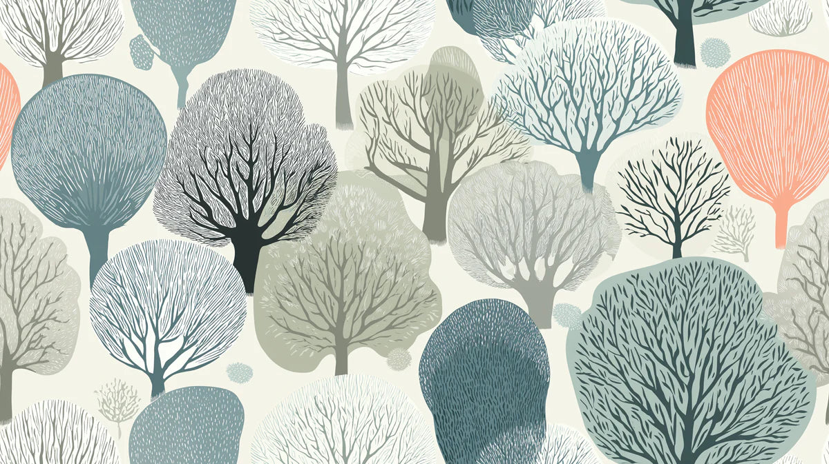 Scandinavian Woodland Mural Wallpaper — Stylized Forest Landscape Mural Wallpaper - room preview 04