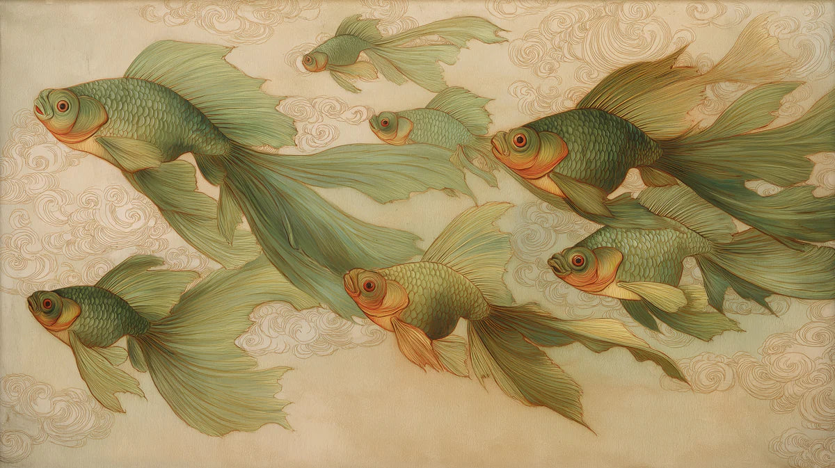 Floating Koi Mural Wallpaper — Surreal Sky Painting Mural Wallpaper - room preview 04