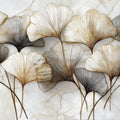 Ginkgo Leaf Line Art Mural Wallpaper — Metallic Gold & Charcoal Mural Wallpaper - room preview 04
