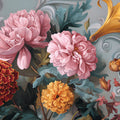 Baroque Floral Chrysanthemum Mural Wallpaper in Soft Pastels Mural Wallpaper - room preview 04