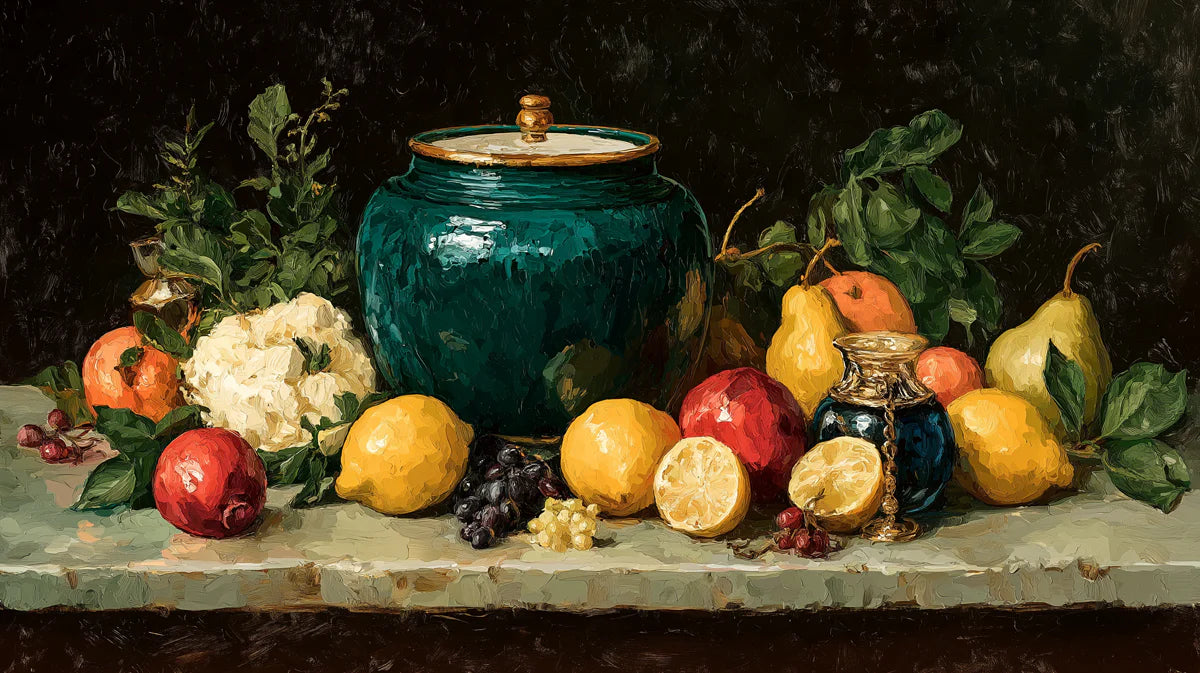 Still Life Oil Painting Mural Wallpaper — Classic Art Motif Mural Wallpaper - room preview 04
