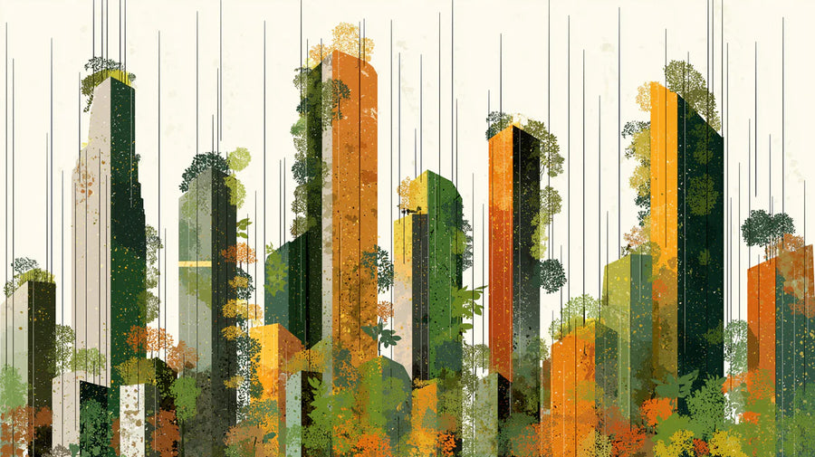 Graffiti Wallpaper Mural – Street Art Wall Mural – Eco-Urban Skyline — Modern Architectural Nature Art printable artwork