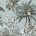 Coastal Palm Sketch Mural Wallpaper — Blue and Charcoal Line Art Mural Wallpaper - room preview 04