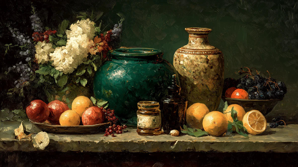 Still Life Oil Painting Mural Wallpaper — Classic Art Aesthetic Mural Wallpaper - room preview 04