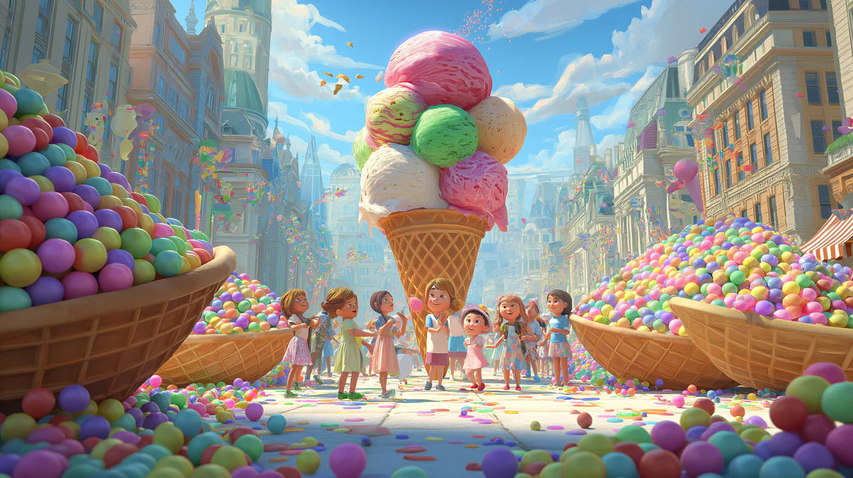 Candy Festival Celebration Mural Wallpaper — Whimsical Town Square Mural Wallpaper - room preview 04