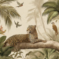 Leopard in Tropical Palms Mural Wallpaper — Vintage Safari Art Mural Wallpaper - room preview 04