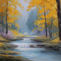Autumn Creek Forest Mural Wallpaper — Impressionistic Landscape Mural Wallpaper - room preview 04