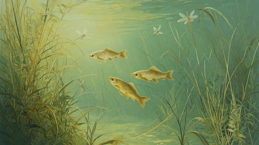 Sea Life Wallpaper Mural – Ocean Life Wall Mural – Sunlit Pond Fish — Whimsical Aquatic Art printable artwork