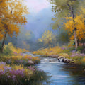 Autumn River Landscape Mural Wallpaper — Impressionistic Forest Scene Mural Wallpaper - room preview 04