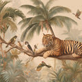 Tiger in Tropical Jungle Mural Wallpaper — Vintage Safari Illustration Mural Wallpaper - room preview 04