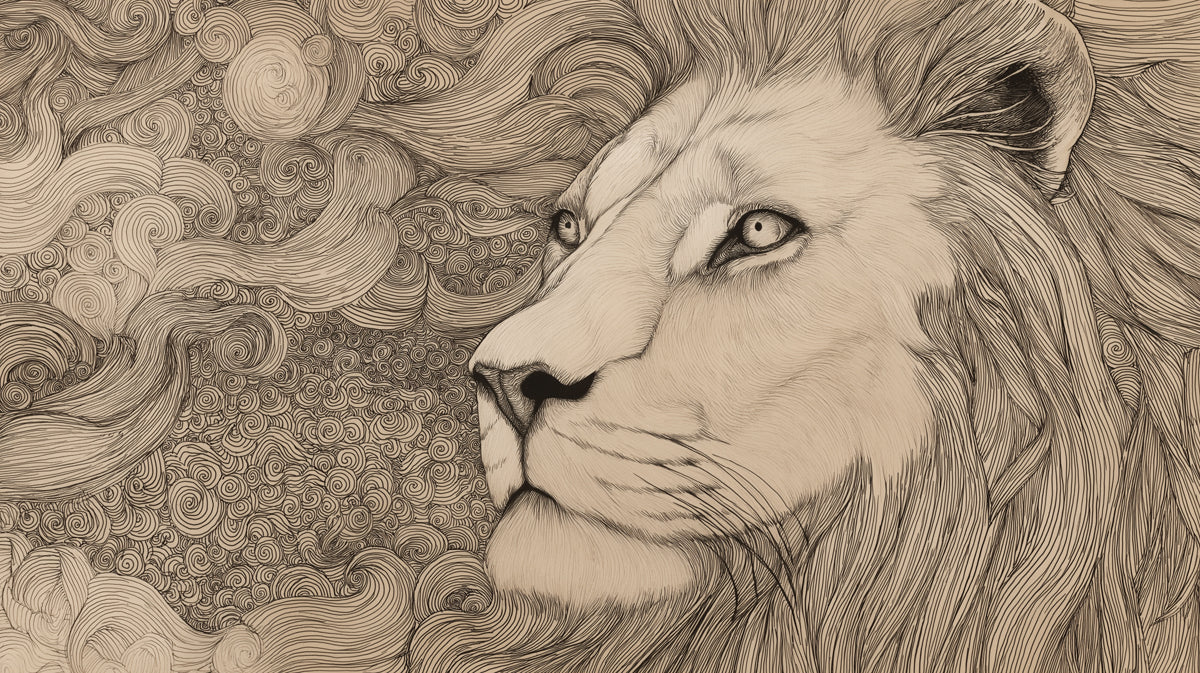 Lion Portrait Line Art Mural Wallpaper — Artistic Sketch Pattern Mural Wallpaper - room preview 04