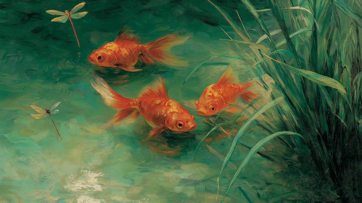 Golden Koi Pond Mural Wallpaper — Oil Painting Style Art Mural Wallpaper - room preview 04
