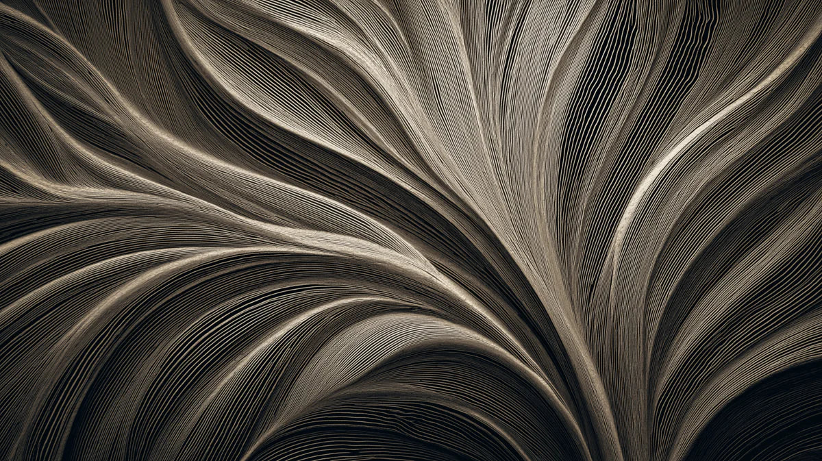 Monochrome Fluid Line Art Mural Wallpaper in Charcoal and Sand Mural Wallpaper - room preview 04