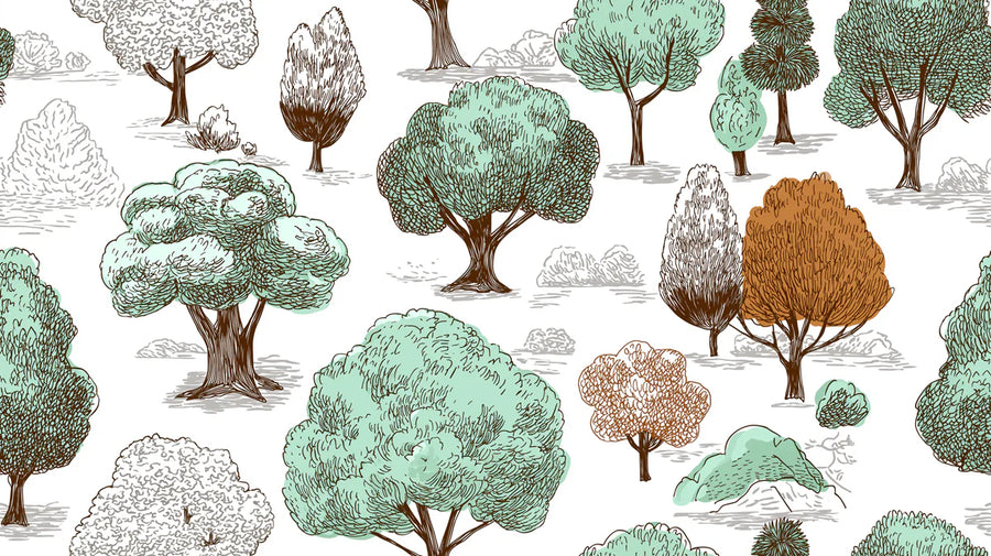 Woodland Nursery Wallpaper Mural – Baby Animals Wall Mural – Hand-Drawn Woodland — Whimsical Sketch Pattern printable artwork