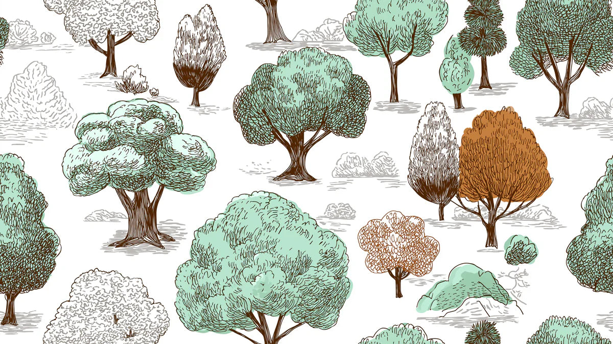 Hand-Drawn Woodland Mural Wallpaper — Whimsical Sketch Pattern Mural Wallpaper - room preview 04