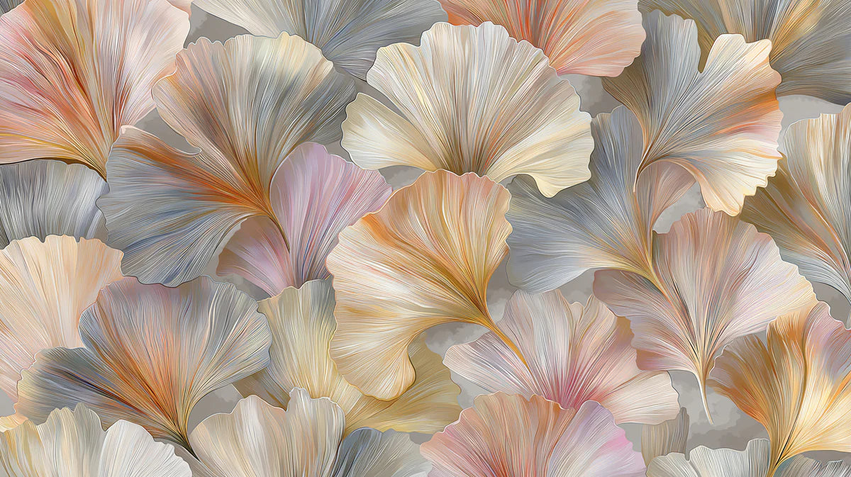 Abstract Ginkgo Leaf Mural Wallpaper — Soft Watercolor Botanical Mural Wallpaper - room preview 04
