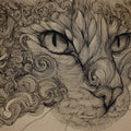 Intense Feline Swirl Mural Wallpaper — Detailed Line Art Sketch Mural Wallpaper - room preview 04