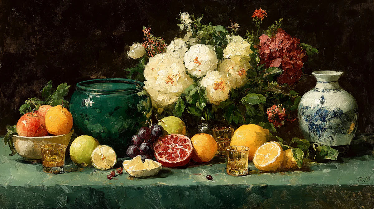 Still Life Oil Painting Mural Wallpaper — Classic Floral Art Mural Wallpaper - room preview 04