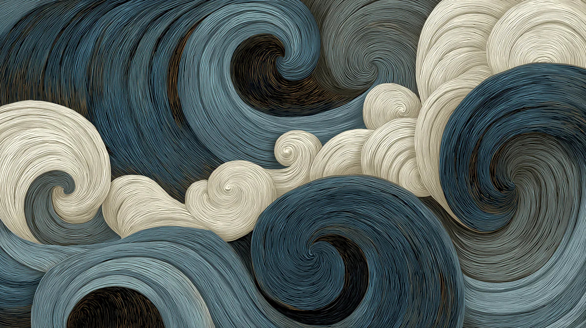 Abstract Swirling Waves Mural Wallpaper — Fluid Monochromatic Art Mural Wallpaper - room preview 04
