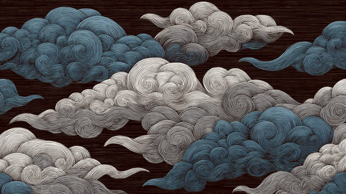 Swirling Cloud Mural Wallpaper — Ink-Style Sky Illustration Mural Wallpaper - room preview 04