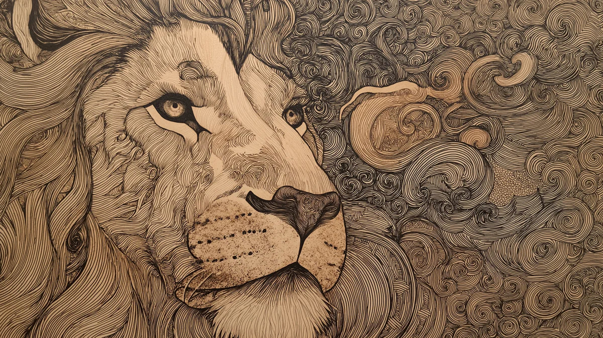 Lion King Line Art Mural Wallpaper — Sophisticated Sketch Design Mural Wallpaper - room preview 04