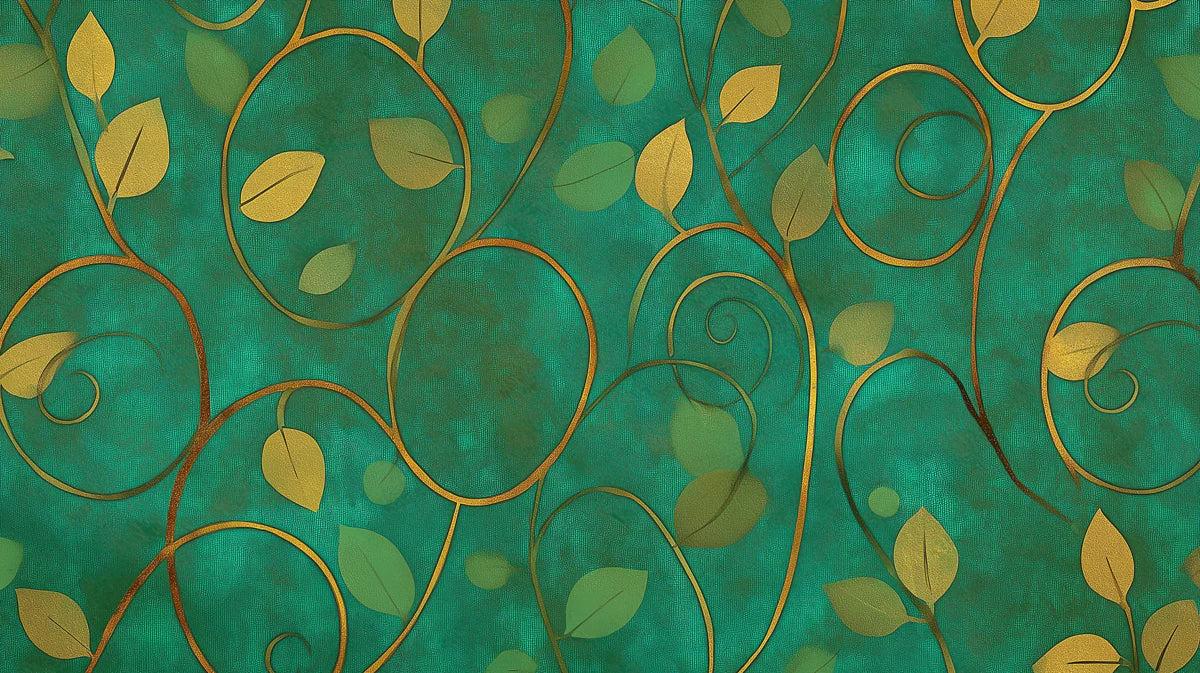 Golden Vine Botanical Mural Wallpaper — Rich Teal and Gold Pattern Mural Wallpaper - room preview 04